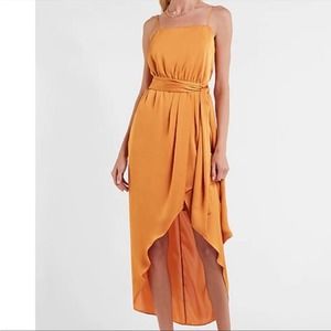 Satin Silk Belted Tie Waist Hi-Lo Maxi Dress NWT